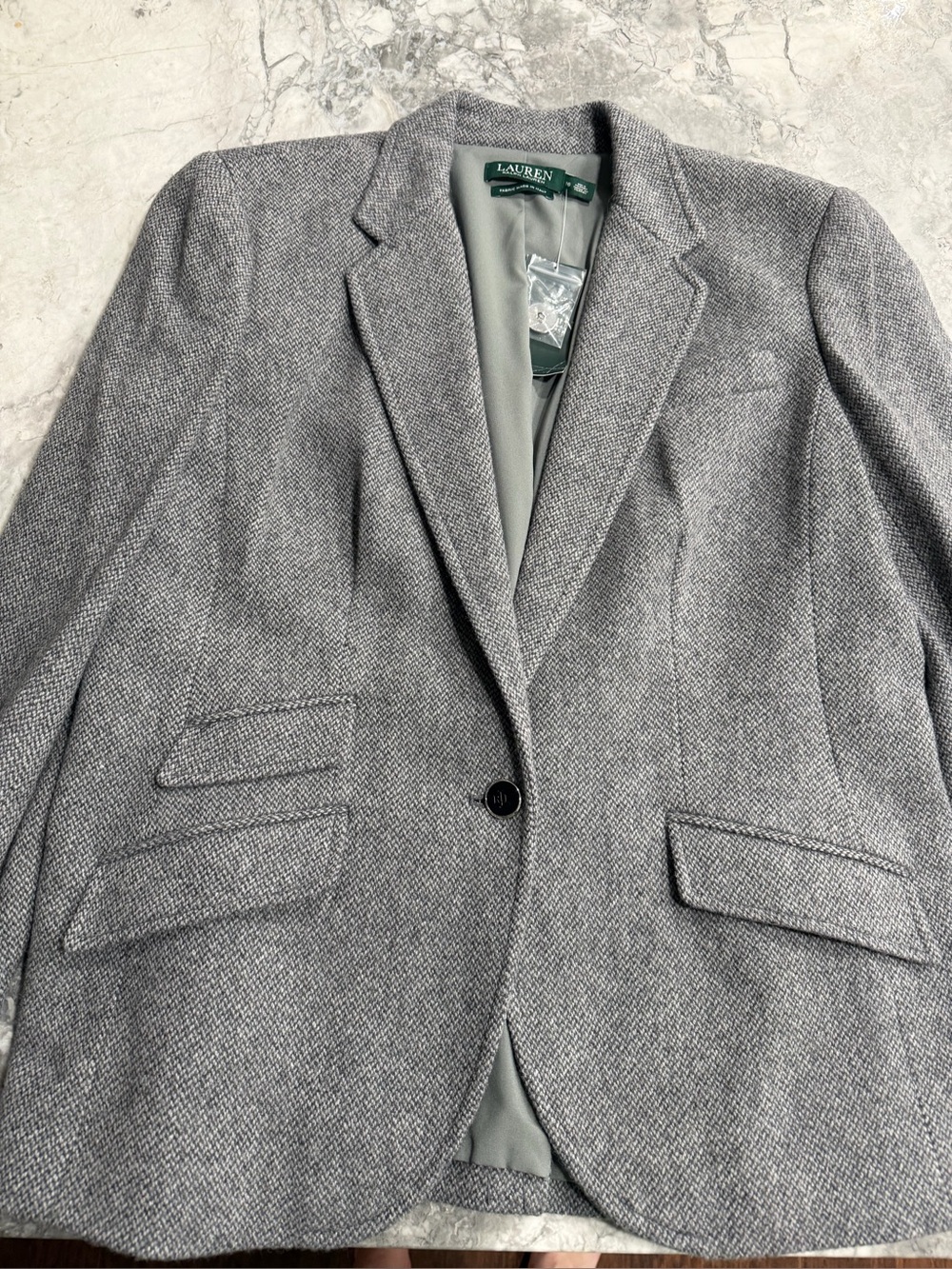 NWT Lauren Ralph Lauren Italian Fabric Wool Blend Blazer Gray Size 16